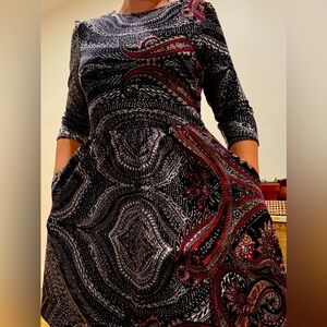 Elegant Black and Red Paisley Dress
